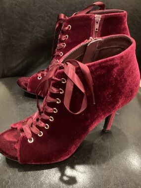 LC Lauren Conrad Burgundy Velvet Lace-Up Peep-Toe Ankle Boots